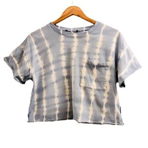 Forever 21 Blue & White Tie Dye Crop Tee w/ Front Pocket
